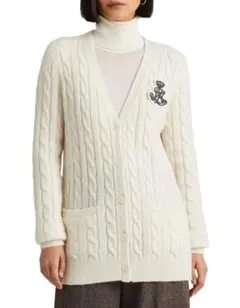 レアな高級ライン♡ラルフローレン　ビーデッドロゴエンブレムニットカーディガン　白