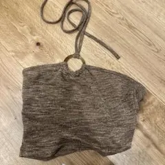 ブラウン ニット タンクトップ リング付き