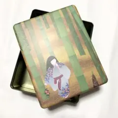 竹林 童女 和柄空き缶ケース 日向山寿十郎 日本画 小物入れ レトロ