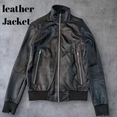 VINTAGE 本革レザー シングル ライダースジャケット 古着 38号 黒