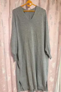 レプシム　膝下ニットワンピース　グレー　フリーサイズ