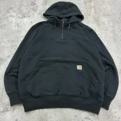 カーハート　レインディフェンダー　ハーフジップ　パーカー　古着　ブラック　M
