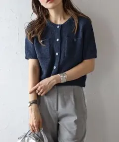 Bonjour Sagan✨️ニット半袖カーディガン ネイビーのサムネイル
