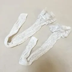 ニーハイ網タイツ　ホワイト　白　レース