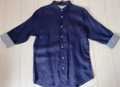 【美品】BACK NUMBER 5～7分袖リネンシャツ (ネイビー)のサムネイル