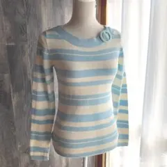a.v.v. 新品未使用 ニット プルオーバー セーター 水色ボーダー サックス