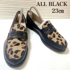 【美品】ヒョウ柄ハラコ　ローファー　ブラック 本革36