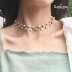 新品 シルバー　パールの飾るネックレス 韓国