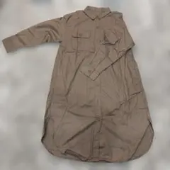 ブラウン 長袖 シャツワンピース Lサイズ