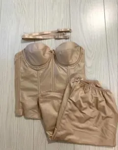 ベージュ コルセットブラ＆ショーツセット