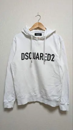 美品†ディースクエアード ロゴ 23AW フーディ パーカー ホワイト Sサイズ