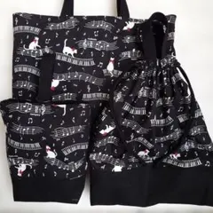 No2660 　音符　ねこ　ブラック　入園☆入学 3点セット