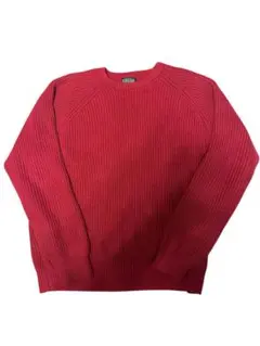 「美品」Lands' End 赤リブ編みラグランコットンニットL