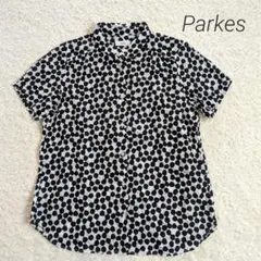 Parkes ドット柄 半袖シャツ ブラウス M 白×黒のサムネイル