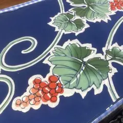 浴衣　反物　青地にツタ　赤い実　ぶどう　未使用品　 生地　布　難あり　ゆかた