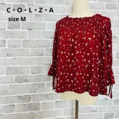 コルザ 小花柄 ブラウス 長袖 M 赤 ボルドー オフショル⁠ C155
