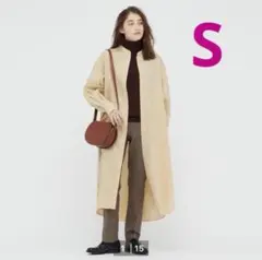 新品　ユニクロ　コットンギャザーロングシャツワンピース　S ベージュ　長袖