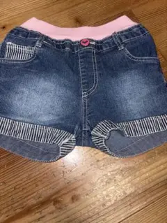 女の子 デニムショートパンツ 130 ウエストゴム ストライプ 春夏