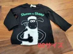 80サイズ　黒　ひつじのショーン　ロンT