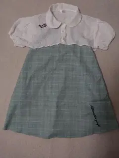 ALGY　レース襟付き緑のチェックワンピース 140