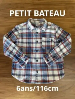 PETIT BATEAU チェック柄長袖シャツ 6ans/116cm