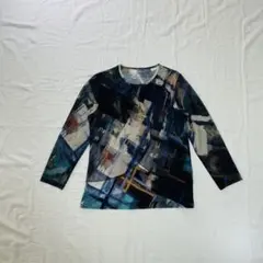 青系抽象パターン 長袖Tシャツ Mサイズ