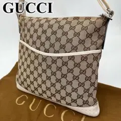 GUCCI ショルダーバッグ 斜めがけ GGキャンバス パンチングレザー ロゴ入