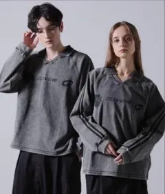 【CLEL】ヘビーウェイト ヴィンテージデザインゲームTシャツ(ロンT) グレー