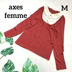 アクシーズファム レイヤード風襟付きフリルカットソー ブラウス ガーリー 赤 M