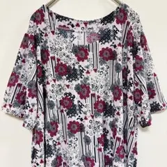 海外古着 レトロモダン 花柄 チュニック 大きいサイズ XL相当 サイドスリット