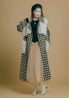 crayme Fur Mix Pranet Coat 千鳥柄 コート ファーのサムネイル