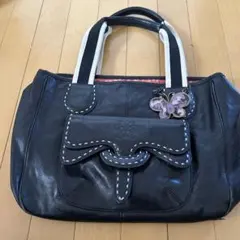 再値下げ！ANASUI♡黒 レザーハンドバッグ ♡別売の蝶のチャーム付き