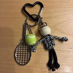 テニス ラケット ボール キーホルダー チャーム ブラック