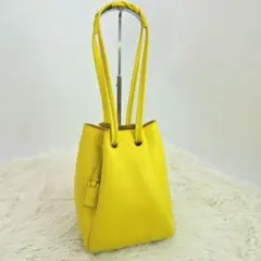 [美品] HIROFU ヒロフ　ロシェ　巾着型ショルダーバッグ　イエロー　本革のサムネイル