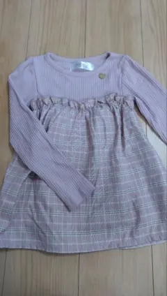 ピンク チェック柄 長袖カットソー