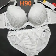 H90 新品未使用 ブラショーツセット 5265 白 レースアップ 花柄レース