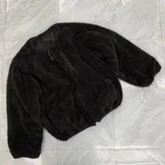 ボアジャケット ノーカラー ジップアップ ブラック ゆったりシルエット シンプル