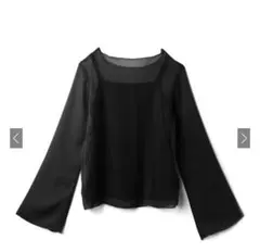 GRL キャミソール付き楊柳シアートップス[fo1257] フレアスリーブ　黒