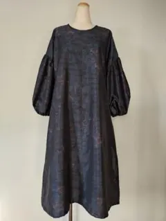 着物リメイク【893】ボリューム袖のAラインワンピース