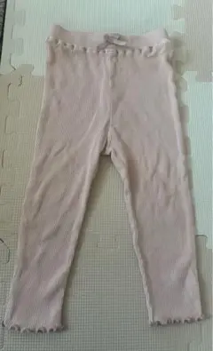 リボン付きリブ編みパンツ 薄いピンク