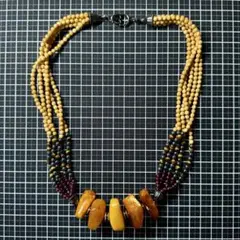 天然 蜜蝋琥珀 ガーネット ヘマタイト タイガーアイ 天然木 5連 ヴィンテージ