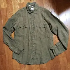 Allowed To Unfold M オリーブグリーン 麻長袖シャツ