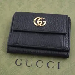 未使用品　GUCCI グッチ　三つ折り財布　レザー　GG柄　マーモント　ブラック