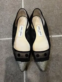 JIMMY CHOO ドット メッシュ ブラックフラットシューズ 34