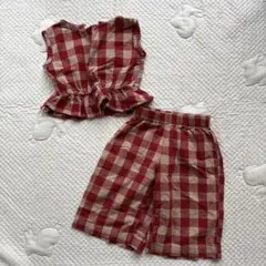 ペアマノン　レッド チェック柄 セットアップ 子供服のサムネイル