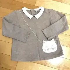 petit main 長袖チュニック 猫ポシェットデザイン 130