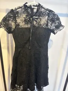 レース装飾ハイネック半袖ドレス