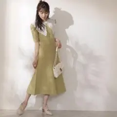 プロポーションボディドレッシング イエロー 襟付き ロングワンピース