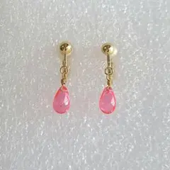♥️クリアピンクのチェコドロップシンプルイヤリング♪　ハンドメイド
