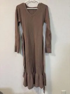 LILY BROWN リブ編み　くすみピンク　ニットワンピース